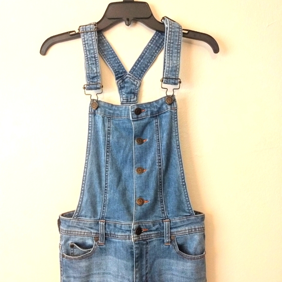 Celebrity Pink Blue Denim Overalls w/ Rip Knee - Picture 2 of 7